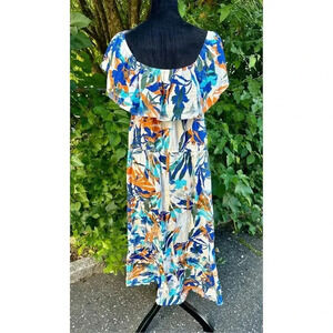 89th + Madison Women's 2X Tropical Print Off The Shoulder Dress Multicolor #003